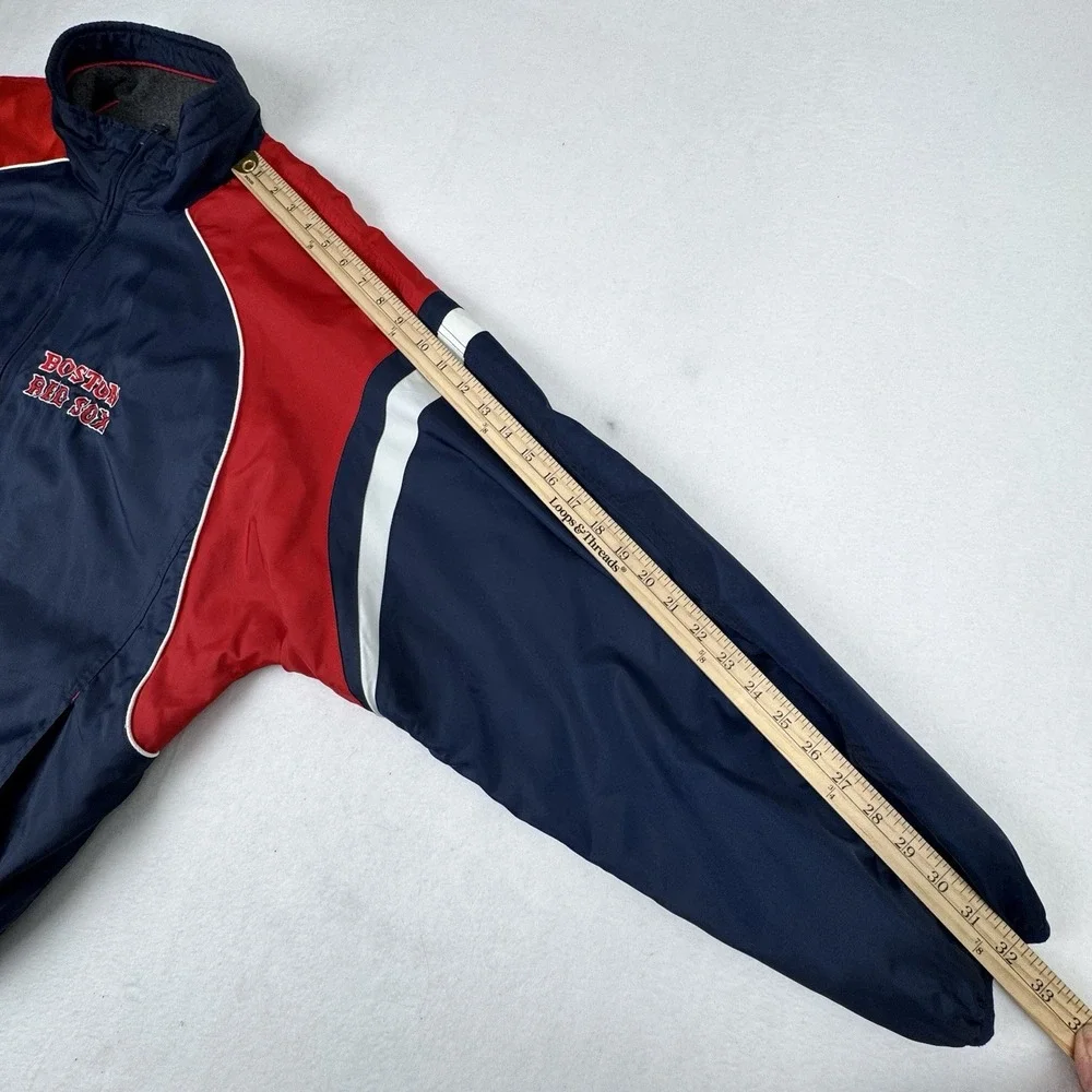 Boston Red Sox‎ Reversible Dugout Jacket M MLB Nylon Fleece Full Zip Navy Red